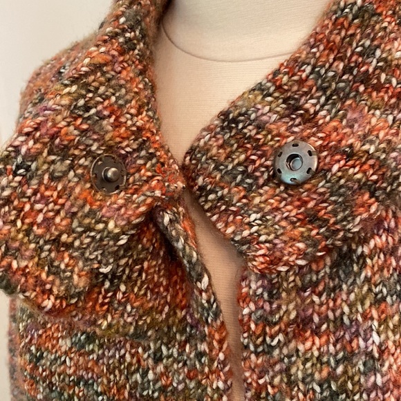 Carole Little Brown Multicolor One Button Wool Blend 3/4” Sleeve Cardigan Size M - Picture 4 of 9